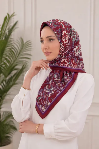Nar Çiçeği 95x95 Cm Dijital Baskılı Valencia Desen Soft Eşarp 473346