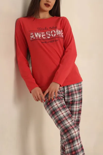 Nar Çiçeği Baskılı Bayan Pijama Takımı 237439