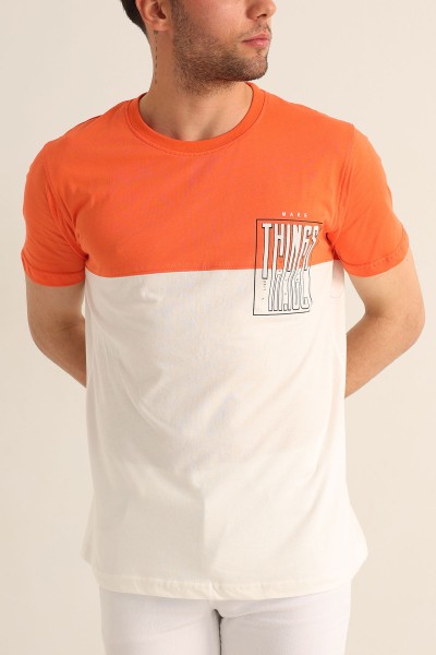 Nar Çiçeği Beyaz Relaxed Fit Things Baskılı Çift Renk Tişört 182264