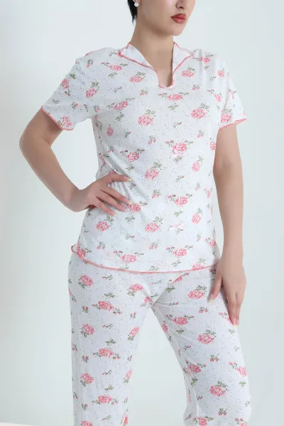 Nar Çiçeği Jakarlı Fiyonklu Kadın Pijama Takımı 466701
