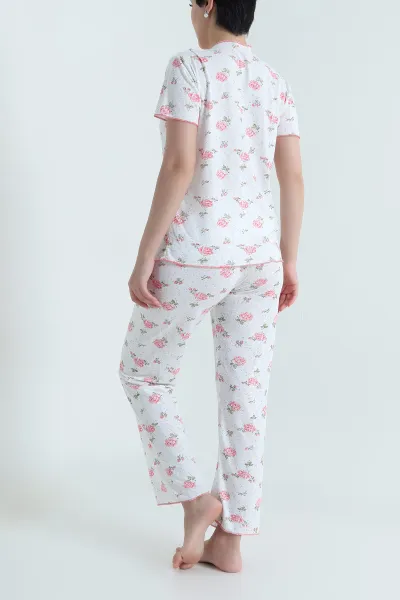 Nar Çiçeği Jakarlı Fiyonklu Kadın Pijama Takımı 466701
