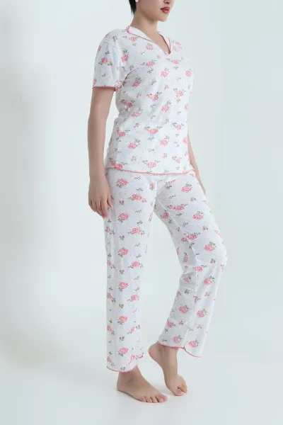 Nar Çiçeği Jakarlı Fiyonklu Kadın Pijama Takımı 466701