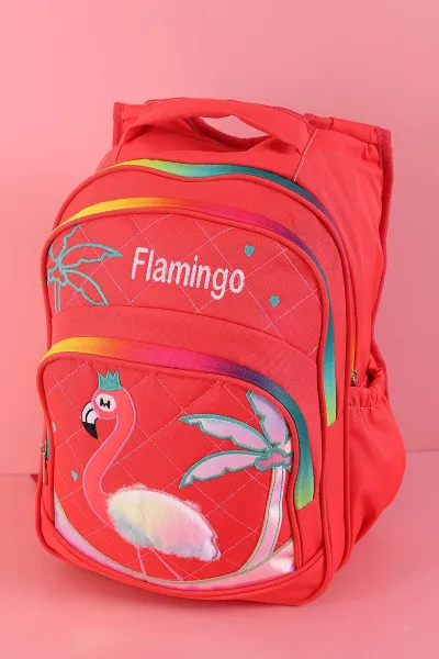 Nar Çiçeği Peluş Flamingo Kabartma Desenli Beslenme Çantalı İkili Sırt Çantası Seti 288996