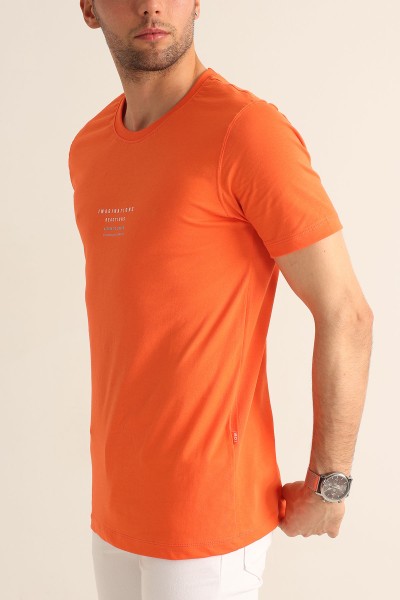 Nar Çiçeği Regular Fit Kabartma Yazı Detay Erkek Tişört 182231