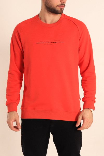 Nar Çiçeği Relaxed Fit Şardonsuz Kabartma Yazılı Erkek Sweatshirt 221466