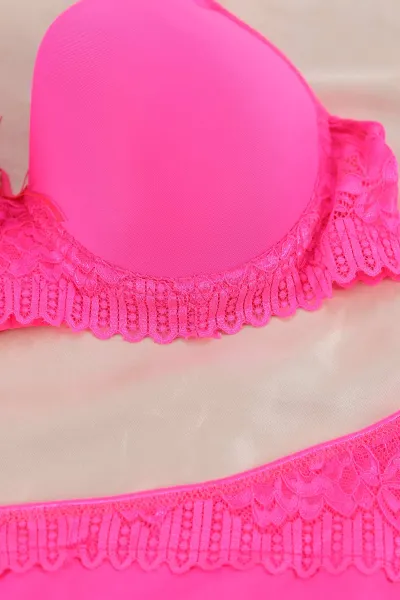 Neon Fuşya Desteksiz C Cup Sütyen Takım 365970