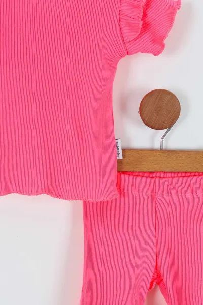 Neon Pembe (3-9 Ay) Kol Fırfırlı Fitilli Kız Bebek Takım 264720