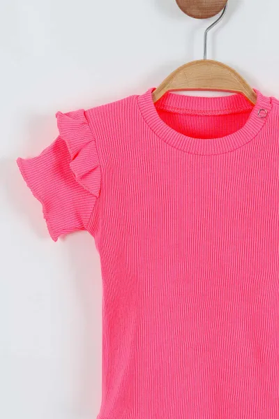Neon Pembe (3-9 Ay) Kol Fırfırlı Fitilli Kız Bebek Takım 264720