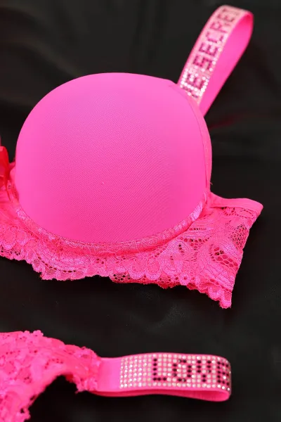 Neon Pembe Taş Askılı Destekli Sütyen Takımı 200627