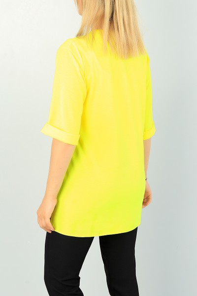 Neon Sarı Duble Kol Bayan Tişört 70246