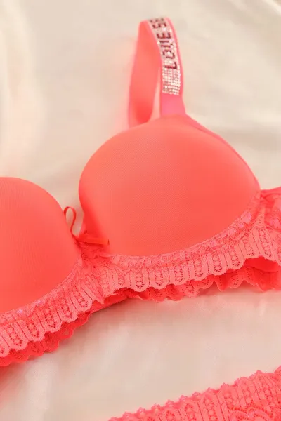 Neon Turuncu Taş Askılı Destekli Sütyen Takımı 337480