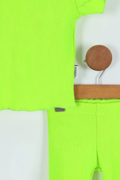 Neon Yeşil (3-9 Ay) Kol Fırfırlı Fitilli Kız Bebek Takım 264718