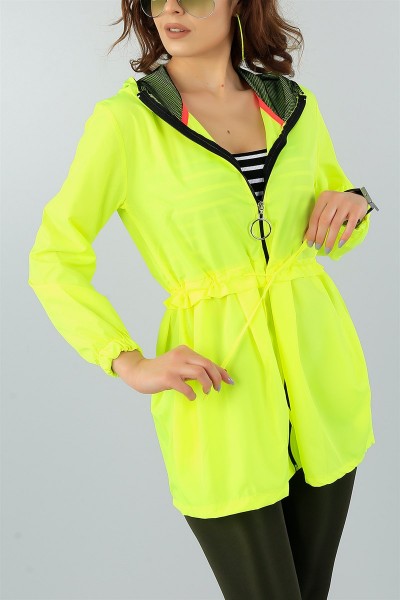 Neon Yeşil Beli Bağlamalı Bayan Yağmurluk 44281