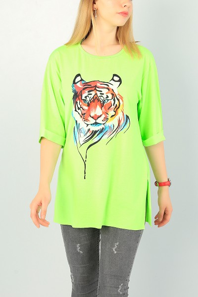 Neon Yeşil Duble Kol Bayan Tişört 70243