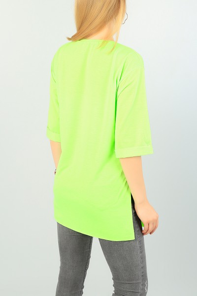 Neon Yeşil Duble Kol Bayan Tişört 70243