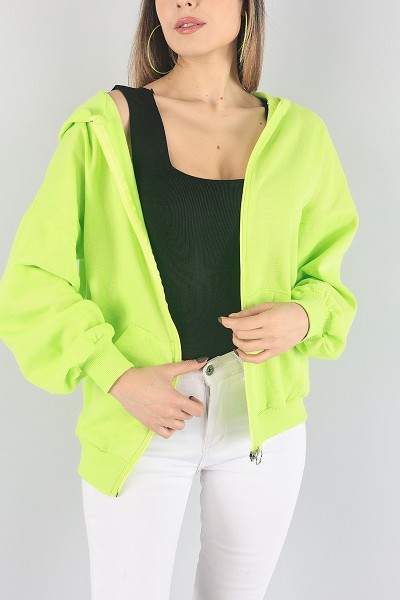 Neon Yeşil Fermuarlı Şardonlu Sweat 88385