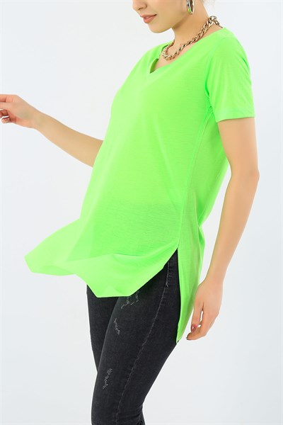 Neon Yeşil Yandan Yırtmaçlı Tişört 29693B