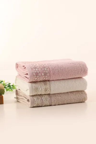 Nurpak 50x90 Cm 3'lü Narin Bamboo Güpürlü El Havlusu 395668