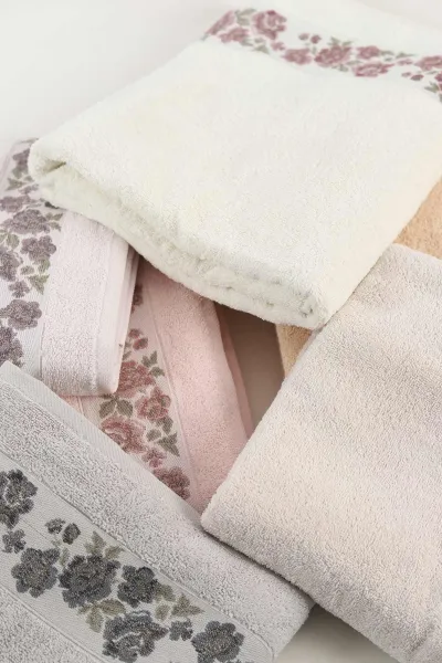 Nurpak 6'lı 90x150 Cm Gülizar Banyo Havlu Seti - Çeyiz Seti 449011