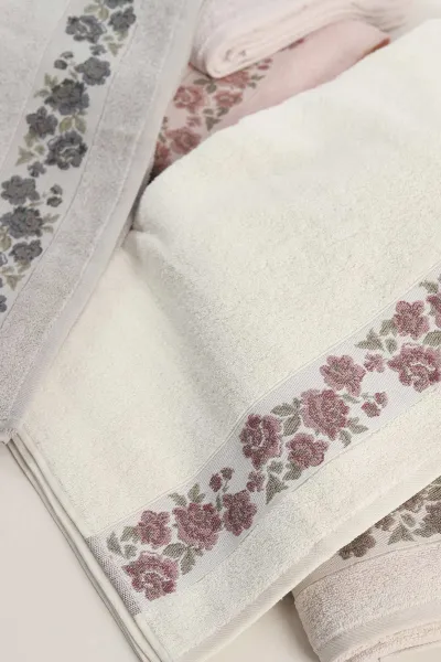 Nurpak 6'lı 90x150 Cm Gülizar Banyo Havlu Seti - Çeyiz Seti 449011