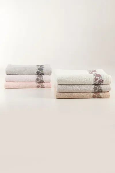 Nurpak 6'lı 90x150 Cm Gülizar Banyo Havlu Seti - Çeyiz Seti 449011