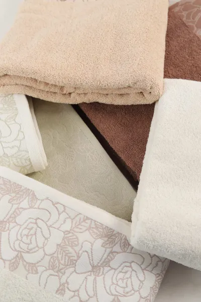 Nurpak 6'lı 90x150 Flora Banyo Havlu Seti - Çeyiz Seti 448985
