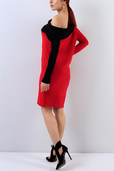 Omuz Detaylı Kırmızı Triko Elbise 18601B