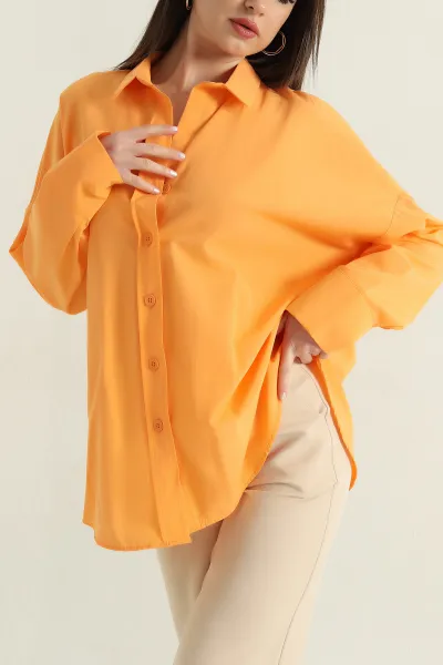 Oversize Kadın Poplin Yavruağzı Gömlek 360085