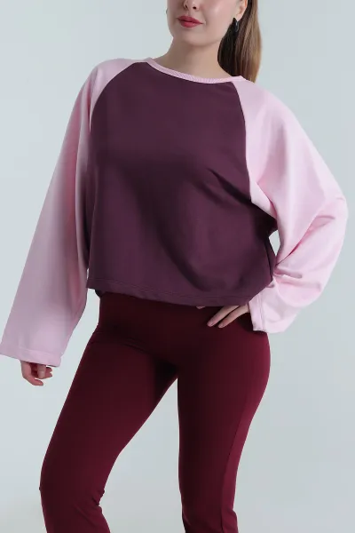 Oversize Şardonsuz Üç İp Kadın Fermuarsız Sweat 496070