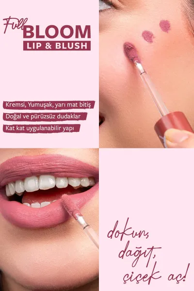 Pastel Full Bloom Lip & Blush - 76 Flora - Dudak ve Yanak Renklendirici 4.8 Ml 418380