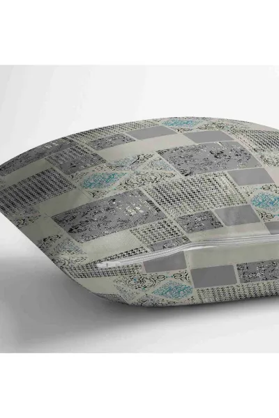 Antrasit 43x43 Dijital Baskılı Fermuarlı Modern Kırlent Kılıfı 252272