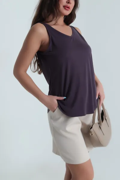 Patlıcan Moru Oval Kesim Modal Kadın Atlet 482077