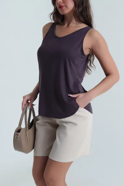 Patlıcan Moru Oval Kesim Modal Kadın Atlet 482077