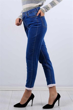 Peluş Paça Mom Kot Pantolon 4617B