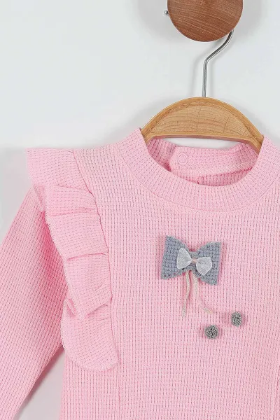 Pembe (0-12 Ay) Fiyonklu Fırfırlı Kız Bebek Takım 288919