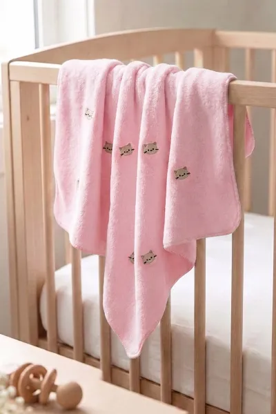 Pembe (0-12 Ay) Kedi  Nakışlı  Wellsoftt  Bebek Battaniye 477446