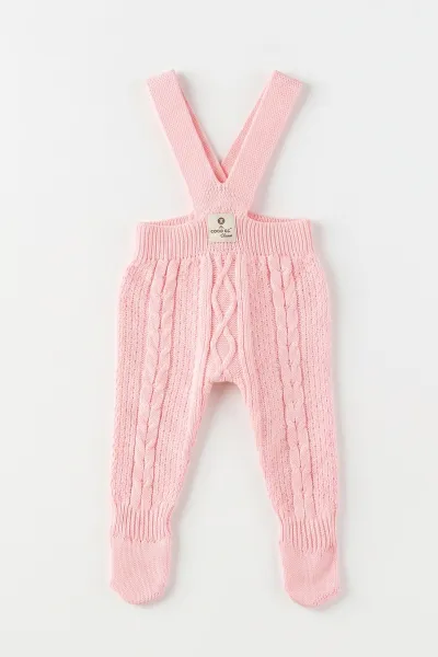 Pembe (0-12 Ay) Örgülü Ayaklı Kız Bebek Triko Salopet 474326