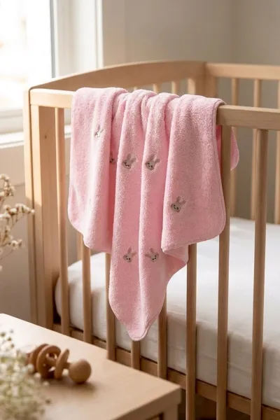 Pembe (0-12 Ay) Tavşan Nakışlı  Wellsoftt  Bebek Battaniye 477436