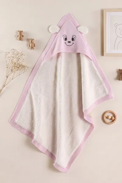 Pembe (0-12 Ay)Nakışlı Kulaklı Wellsoft Triko Bebek Battaniye 476441