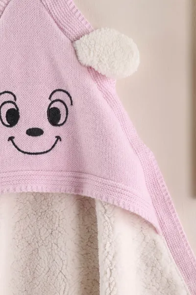 Pembe (0-12 Ay)Nakışlı Kulaklı Wellsoft Triko Bebek Battaniye 476441