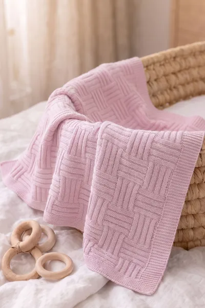 Pembe (0-12 Ay)Sepet Örgülü Triko Bebek Battaniye 477472