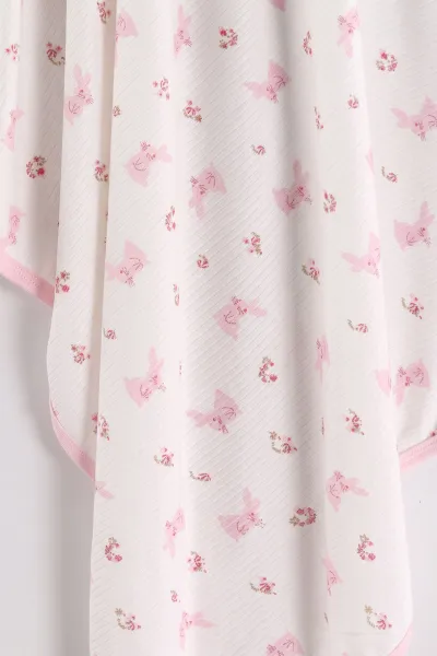 Pembe (0-12 Ay)Tavşan   Desenli Tek Kat Raporlu  Kız Bebek Battaniye 476542