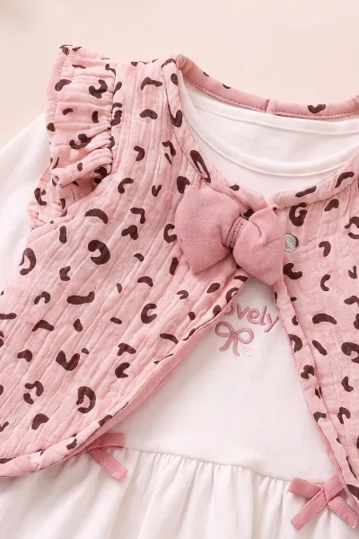 Pembe (0-12 Ay)Yeleği Fiyonk Detaylı Kız Bebek 3'lü Takım 473276
