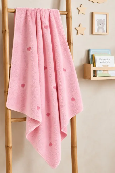 Pembe (0-18 Ay) Kalp Nakışlı  Wellsoftt  Bebek Battaniye 493881