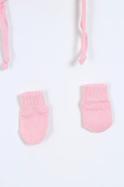 Pembe (0-18 Ay)Desenli İç Polar Kız Bebek Atkı Bere Eldiven Takım 319149