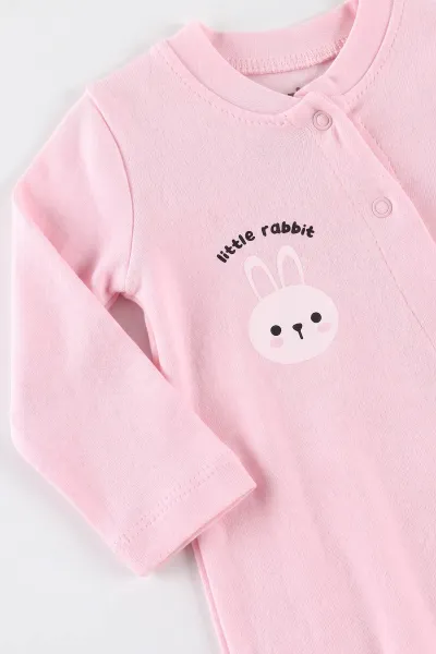 Pembe (0-3 Ay) Anımals Baskılı Raporlu ve Şapkalı 2'li Kız Bebek Tulum 492626