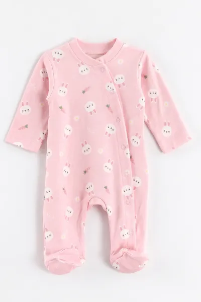 Pembe (0-3 Ay) Anımals Baskılı Raporlu ve Şapkalı 2'li Kız Bebek Tulum 492626