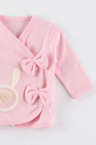 Pembe (0-3 Ay) Aplikeli Tavşan Nakışlı 5'li Kız Bebek Zıbın Takım 479255