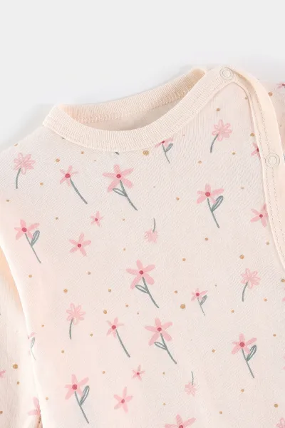 Pembe (0-3 Ay) Çiçek Baskılı Patikli ve Şapkalı Kız Bebek 3'lü Takım 477166
