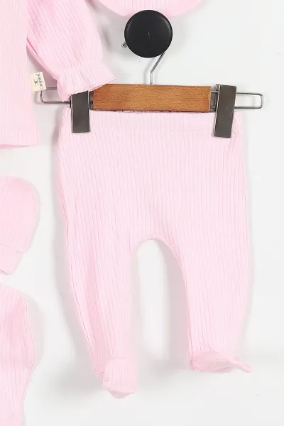 Pembe (0-3 Ay) Çiçek Buketi Nakışlı Brode Yaka Yenidoğan 5'li Kız Bebek Zıbın Seti 425670